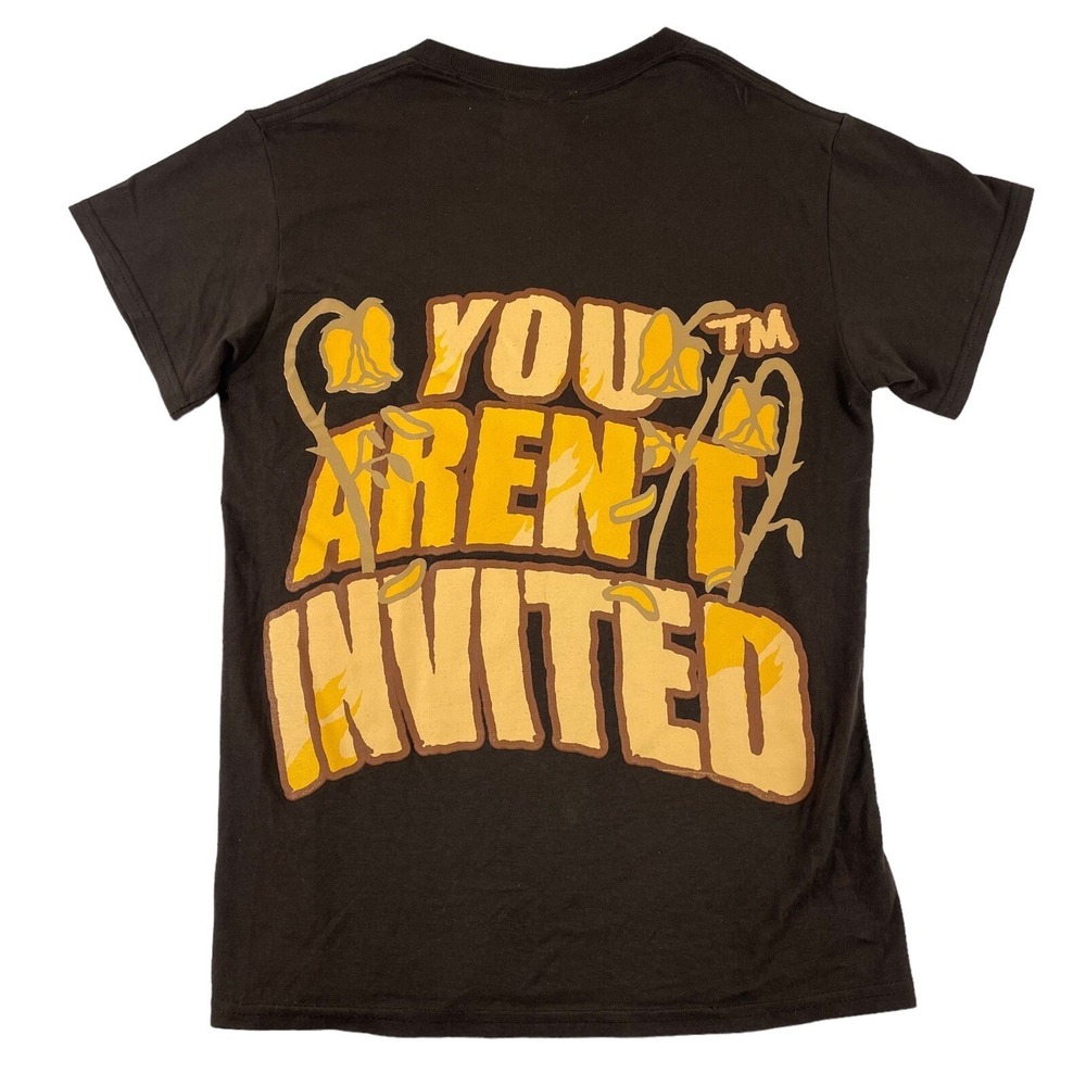 YOU AREN'T INVITED - HYDE PARK GOODS Rare‎ Brown Floral Small T shirt Excellent